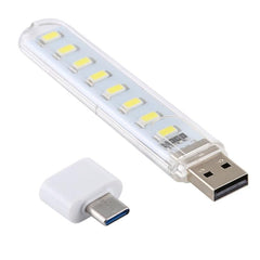 Luz LED portátil de noche para libros, 8 LED, 5 V, 200 LM, USB, con adaptador tipo C