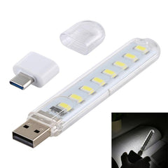 USB Rechargeable 8LED Book Light with Type-C Adapter - Portable 200LM Night Reading Lamp