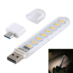 Luz LED portátil de noche para libros, 8 LED, 5 V, 200 LM, USB, con adaptador tipo C