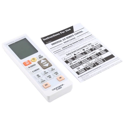 Chunghop Universal A/C Remote with Built-In Flashlight shown with instruction manual on white background