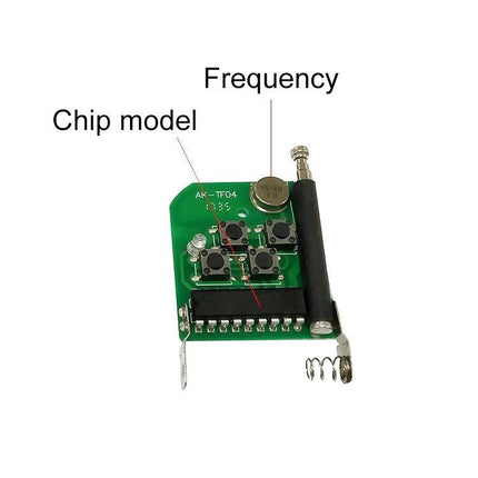4-Button Wireless Remote Control for Hyundai and KIA Vehicles internal circuit board with buttons antenna and labeled frequency