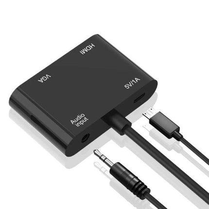 Onten VGA to HDMI Adapter with Audio for Device Connectivity - black converter showing VGA, HDMI, audio input and cables