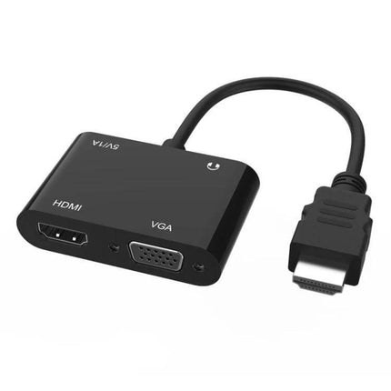 Onten HDMI to HDMI and VGA Adapter for Easy Device Connection - black plug-and-play converter with HDMI and VGA ports
