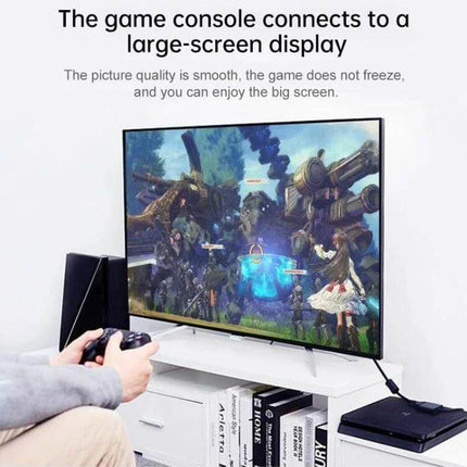 Onten HDMI to HDMI and VGA Adapter for Easy Device Connection connecting a game console to a large-screen TV for smooth video and audio playback