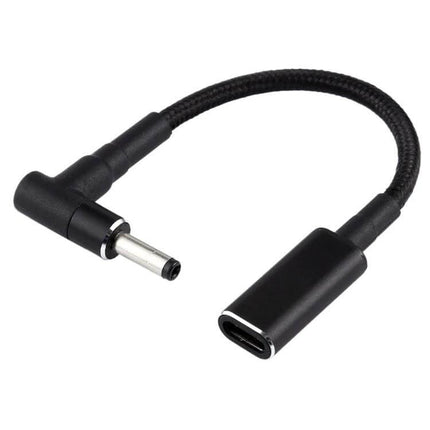 Elbow USB-C Adapter Cable for 4.0mm Charging Ports, 8cm Length - right-angle Type-C female to 4.0mm barrel adapter, braided 8cm cable