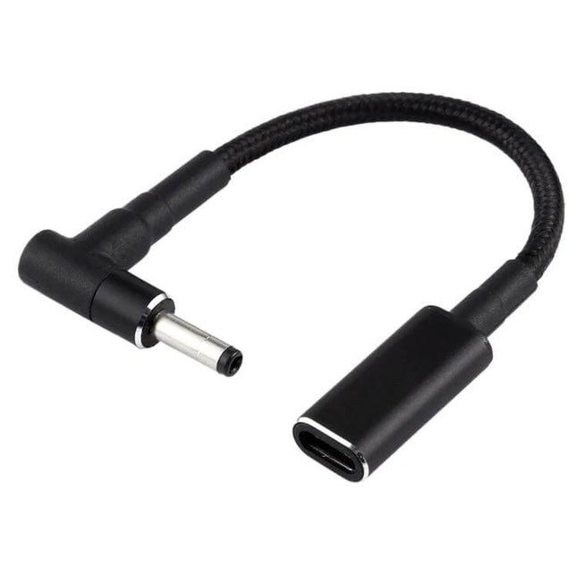 Elbow USB-C Adapter Cable for 4.0mm Charging Ports, 8cm Length - right-angle Type-C female to 4.0mm barrel adapter, braided 8cm cable