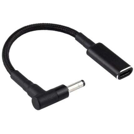 Elbow USB-C Adapter Cable for 4.0mm Charging Ports, 8cm Length - right-angle Type-C female to 4.0mm plug, braided 8cm travel charging adapter