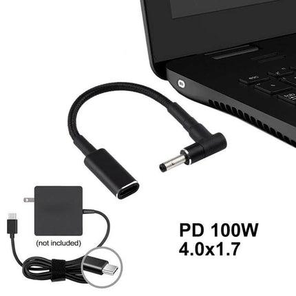 Elbow USB-C Adapter Cable for 4.0mm Charging Ports, 8cm Length - right-angle Type-C female to 4.0mm laptop charger adapter, PD 100W, compact 8cm cable