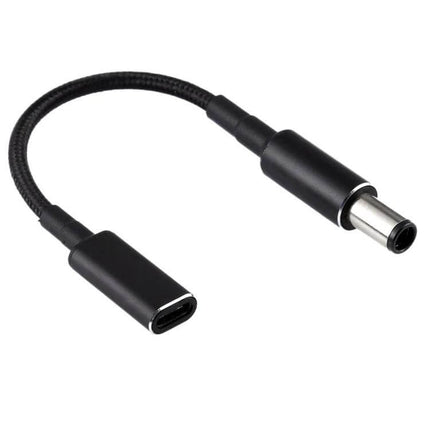 USB-C to 7.4mm Nylon Braid Adapter Cable for HP Devices - black nylon braided Type-C female to 7.4mm DC charging adapter cable