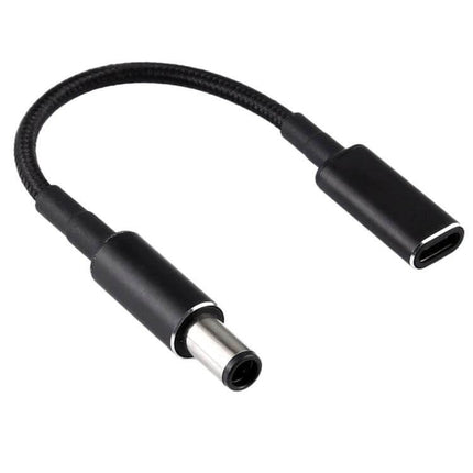 USB-C to 7.4mm Nylon Braid Adapter Cable for HP Devices - compact black Type-C female to 7.4mm charging adapter cable
