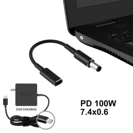 USB-C to 7.4mm Nylon Braid Adapter Cable for HP Devices - compact USB-C female to 7.4mm charging adapter for HP laptops, PD 100W, travel-friendly