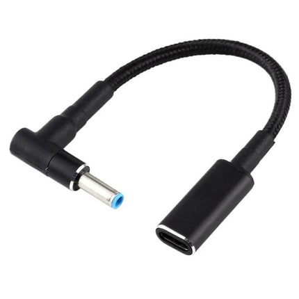 USB-C to 4.5mm Elbow Adapter Cable for HP Charging — compact Type-C female to 4.5mm right-angle adapter for HP laptop charging in tight spaces