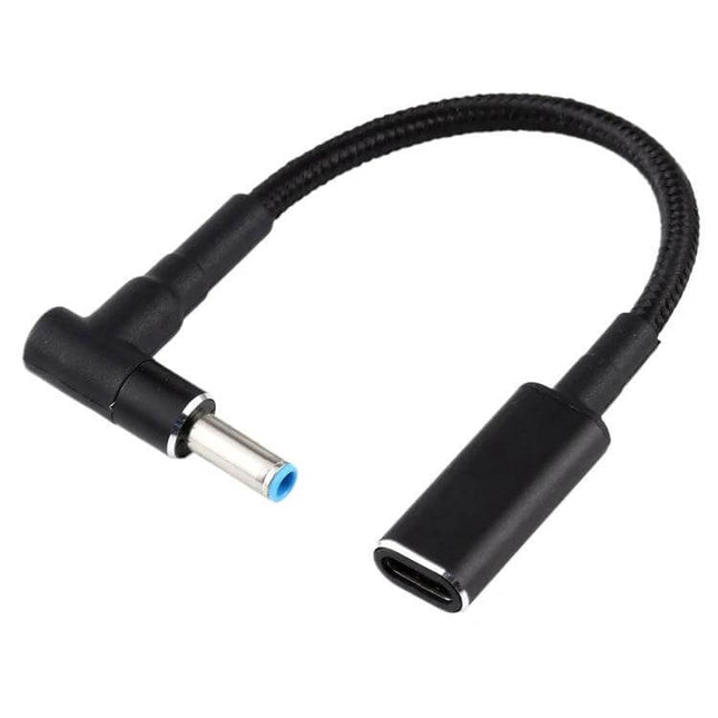 USB-C to 4.5mm Elbow Adapter Cable for HP Charging — compact Type-C female to 4.5mm right-angle adapter for HP laptop charging in tight spaces