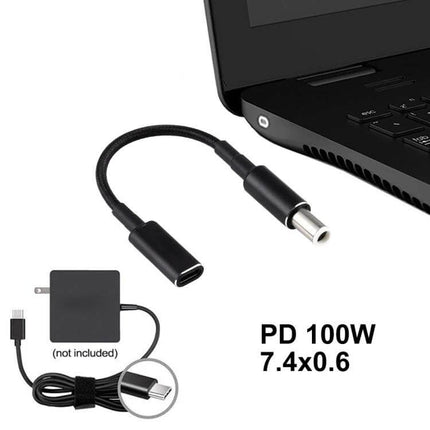 Compact USB-C Charging Adapter Cable for Dell Devices and Laptops - compact Type-C female to 7.4x0.6mm male PD 100W travel adapter