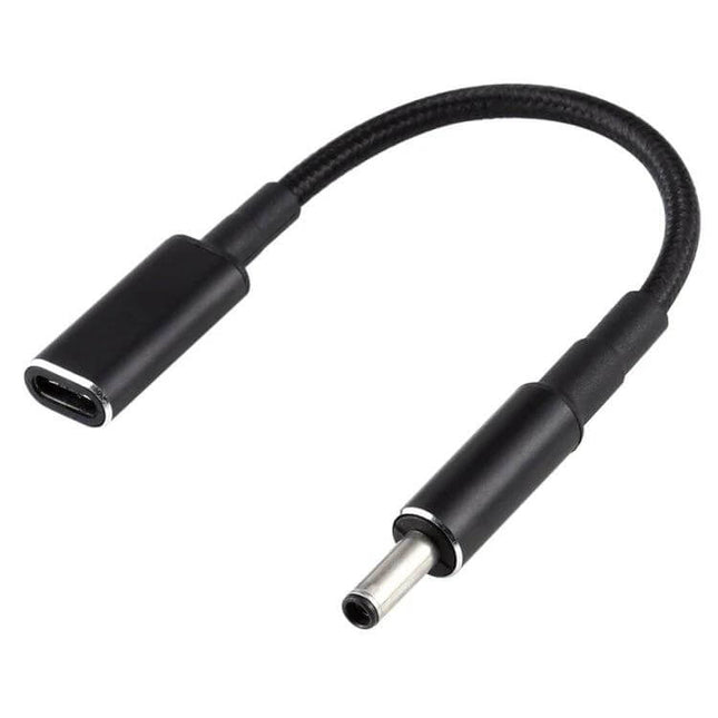 USB-C to 4.5mm Power Adapter Cable for Dell Charging — black braided Type-C female to 4.5mm DC plug cable for travelers and professionals