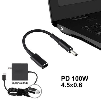 USB-C to 4.5mm Power Adapter Cable for Dell Charging with braided cable and Type-C female input for PD 100W laptop charging