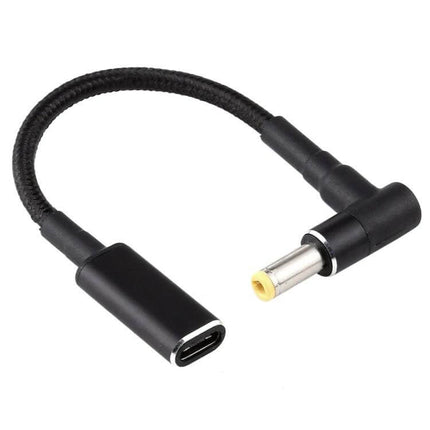 Nylon Braid USB-C Power Adapter Cable with 5.5mm Elbow Connector - compact braided Type-C to 5.5x2.5mm elbow power cable