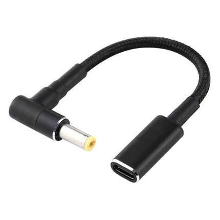 Nylon Braid USB-C Power Adapter Cable with 5.5mm Elbow Connector — compact black braided Type-C to 5.5x2.5mm elbow power adapter cable