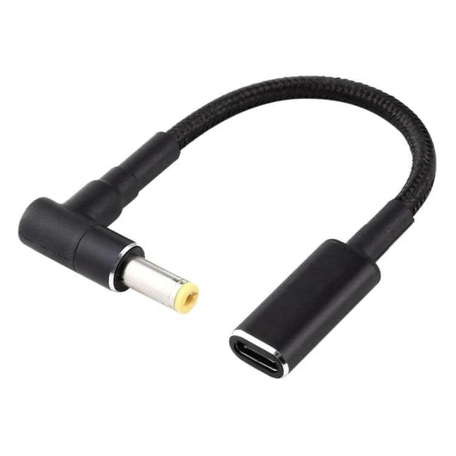 Nylon Braid USB-C Power Adapter Cable with 5.5mm Elbow Connector — compact black braided Type-C to 5.5x2.5mm elbow power adapter cable