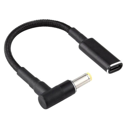 Nylon Braid USB-C Power Adapter Cable with 5.5mm Elbow Connector – compact braided Type-C to 5.5x2.5mm elbow charging cable