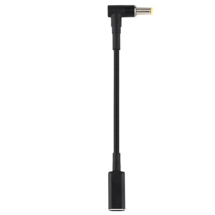 Nylon Braid USB-C Power Adapter Cable with 5.5mm Elbow Connector, black nylon braided Type-C to 5.5x2.5mm elbow adapter for tight spaces