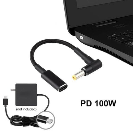 Nylon Braid USB-C Power Adapter Cable with 5.5mm Elbow Connector — compact 100W PD adapter cable for laptops and tight spaces