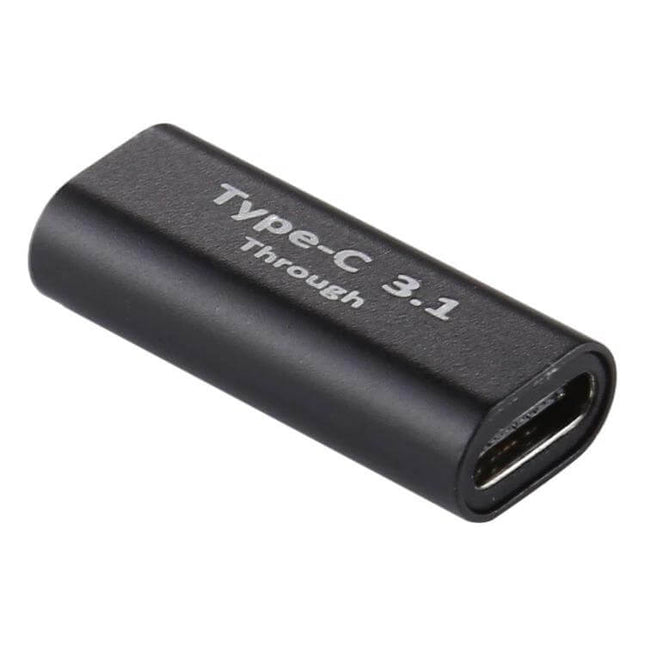 Aluminum Alloy USB-C Female to Female Adapter for Easy Use - black Type-C 3.1 inline coupler for charging and data transfer, aluminum alloy housing
