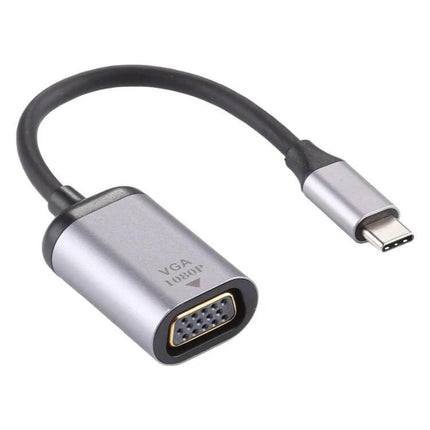 VGA to USB-C Adapter Cable for 1080P Video Connections — compact silver USB-C to VGA adapter for connecting older monitors and projectors