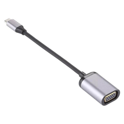 VGA to USB-C Adapter Cable for 1080P Video Connections - compact silver USB-C to female VGA adapter for laptops, projectors, and monitors