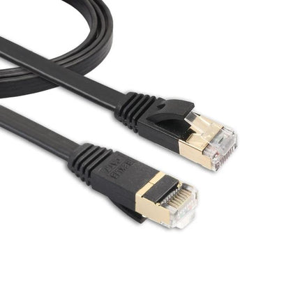 1 Meter CAT7 Flat Ethernet Cable for Home Network Connections – black flat RJ45 cable with gold connectors