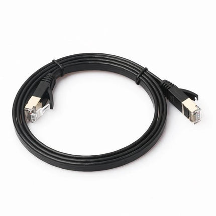 1 Meter CAT7 Flat Ethernet Cable for Home Network Connections - black slim flat RJ45 cable coiled for router to PC