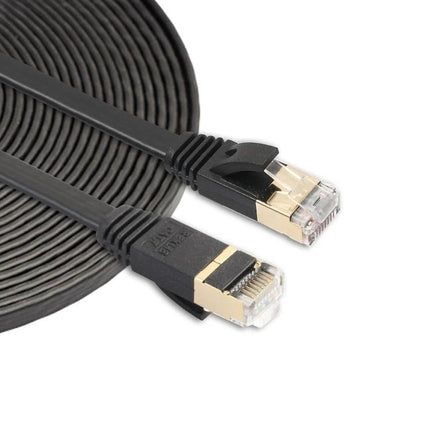 5 Meter CAT7 Flat Ethernet Cable for Network Devices – black flat cable with gold RJ45 connectors for computers, routers, gaming consoles