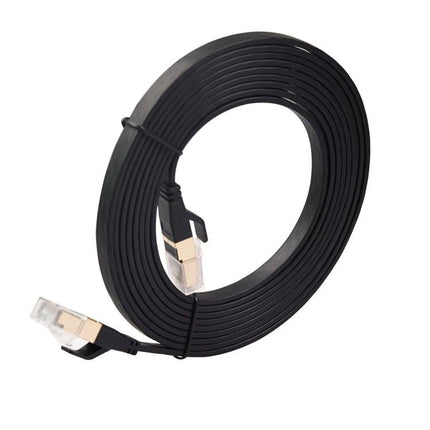 Double Shielded CAT8 Flat Ethernet Cable, 3 Meters Long - black flat SFTP cable with RJ45 connectors, oxygen-free copper for high-speed home/office connections