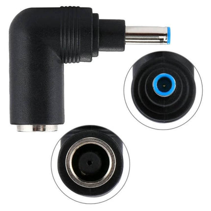 90 Degree Right Angle Power Adapter for HP Laptops and Notebooks black right-angle DC plug showing connector tips and jack