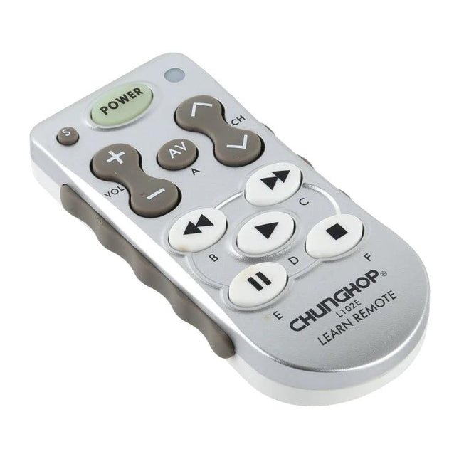 ChungHop Universal Learning Remote for Home Appliances - silver learning remote with power, volume, channel and playback buttons