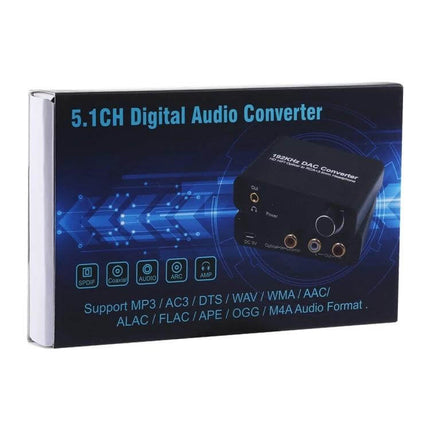 Digital Audio DAC Converter with Optical and Coaxial Inputs - compact 5.1CH DAC box for connecting Blu-ray players and consoles to speakers/headphones