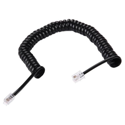 Black 2-Meter Spring Style Coil Telephone Extension Cable stretched coil with RJ11 male-to-male connectors for home office use