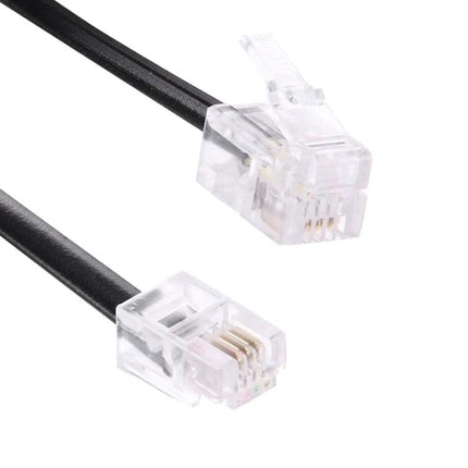 Black 2-Meter Spring Style Coil Telephone Extension Cable with RJ11 male-to-male clear connectors, coiled retractable design for tidy home office use