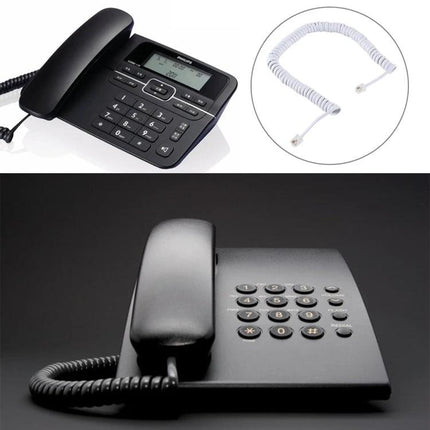 Coiled Telephone Extension Cable with 3m Stretch Length, White connecting a landline handset to base for increased reach and tangle-free mobility