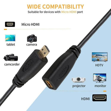 Compact 30cm Micro HDMI to HDMI Adapter Cable for Device Connections - compact cable connecting micro HDMI devices to HDTVs, monitors, projectors