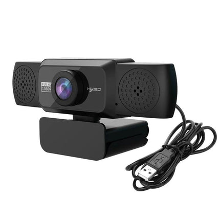 HXSJ 1080P HD Adjustable Webcam with Microphone for Online Meetings - black USB webcam with built‑in mic, clip mount and 1080P lens