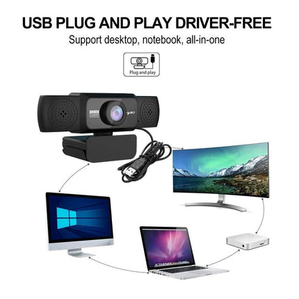 HXSJ 1080P HD Adjustable Webcam with Microphone for Online Meetings – USB plug-and-play webcam with built-in mic for clear video and noise-reduced audio