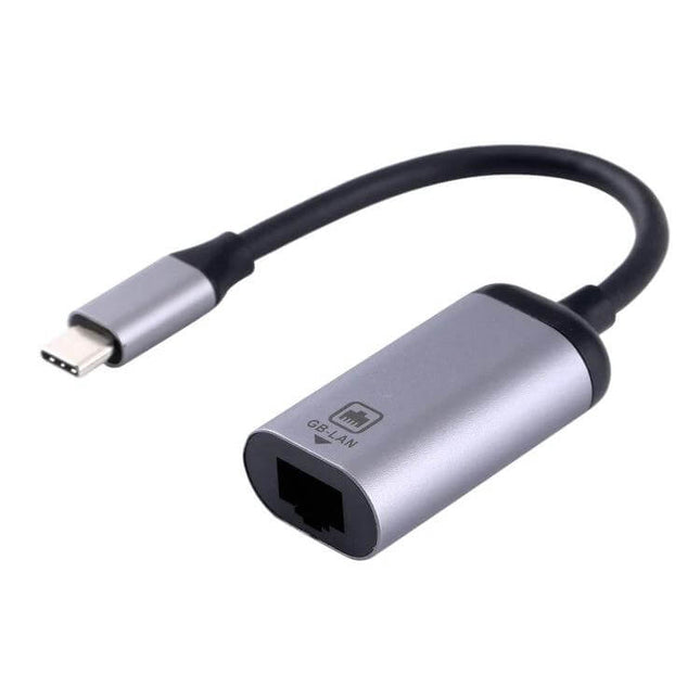 USB-C to Gigabit RJ45 Female Adapter for Ethernet Connections, compact silver USB-C to Ethernet dongle for stable wired internet