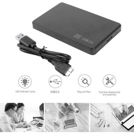 External Hard Drive Case for 2.5 Inch Storage Devices USB 3.0 portable enclosure with cable, LED indicator, plug-and-play for laptop and desktop backups