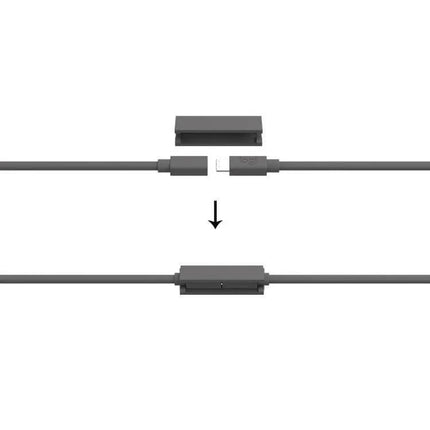 Logitech 10-Meter Extension Cable for Microphones black inline connector showing plug and snap-on cable management