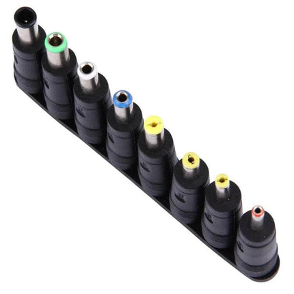 8-in-1 Multi-Interface Power Adapter for Various Laptops — row of interchangeable 5.5x2.1mm female laptop connector tips for universal charging