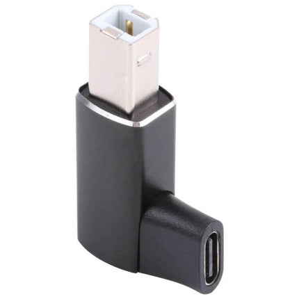 USB-C to USB 2.0 B MIDI Adapter for Electronic Instruments - compact right-angle adapter connecting USB-C tablet to USB 2.0 B MIDI instrument
