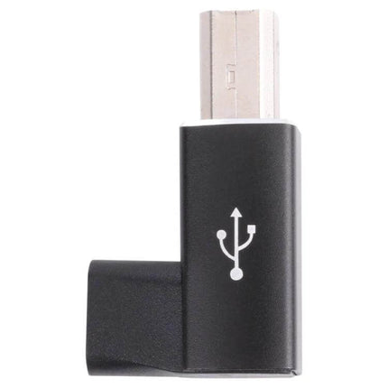 USB-C to USB 2.0 B MIDI Adapter for Electronic Instruments - compact black right-angle MIDI adapter for connecting keyboards and drum machines
