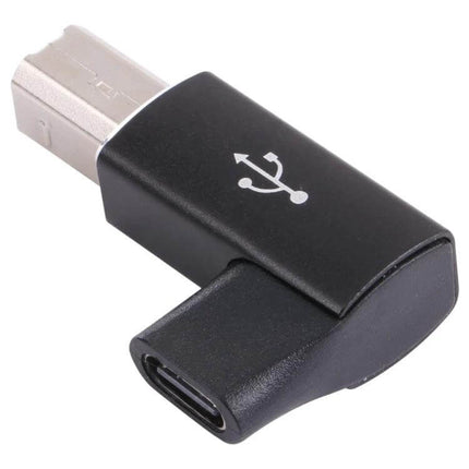 USB-C to USB 2.0 B MIDI Adapter for Electronic Instruments compact black adapter showing USB-C female and USB-B male connectors