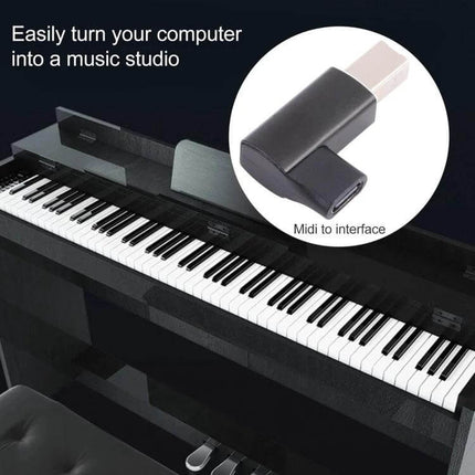 USB-C to USB 2.0 B MIDI Adapter for Electronic Instruments connecting digital piano to USB-C laptop for recording and performance